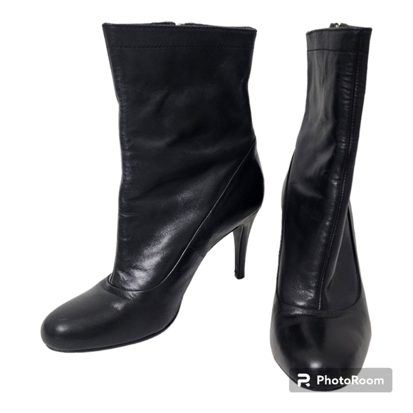 Coach Bethie Black Nappa Leather Ankle High Heel Boots Size 6 - Picture 1 of 14